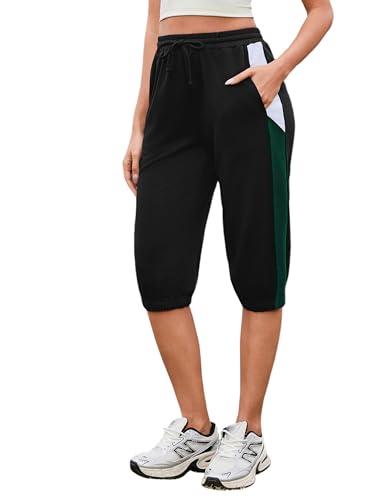 Jahetuul Damen Jogginghose 3/4 Sporthose Caprihose Baumwolle Trainingshose mit Taschen und Kordelzug Freizeithose High Waist für Sommer und Freizeit von Jahetuul