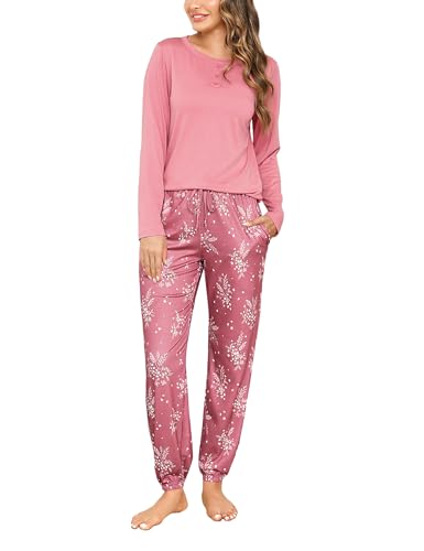 Jahetuul Pyjama Damen kuschelig Schlafanzug Baumwolle Damen Schlafanzüge Zweiteiler Nachtwäsche Schlafbekleiung Frauen bequem Pyjamas Set langärmelig von Jahetuul