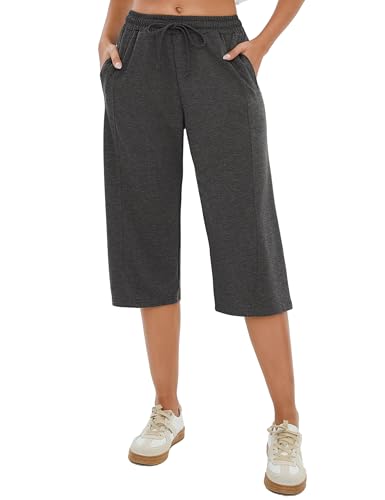 Jahetuul Damen Sporthose Jogginghose 3/4 Baumwolle Weites Bein Caprihose mit Taschen Leicht Bequeme Trainingshose für Sommer Fitness Yoga Freizeit von Jahetuul