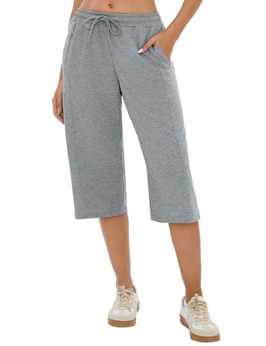 Jahetuul Damen Sporthose Jogginghose 3/4 Baumwolle Weites Bein Caprihose mit Taschen Leicht Bequeme Trainingshose für Sommer Fitness Yoga Freizeit von Jahetuul