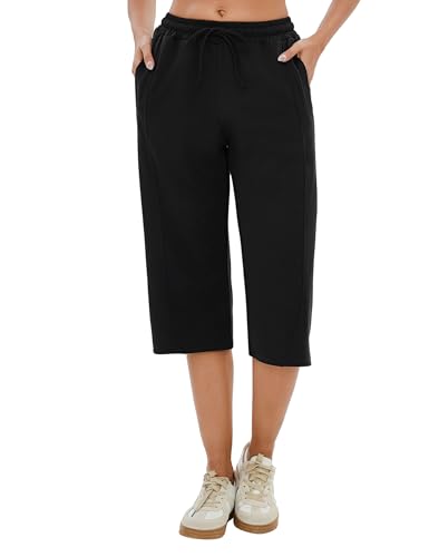 Jahetuul Damen Sporthose Jogginghose 3/4 Baumwolle Weites Bein Caprihose mit Taschen Leicht Bequeme Trainingshose für Sommer Fitness Yoga Freizeit von Jahetuul