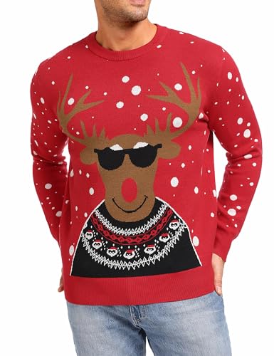 Jahetuul Herren Weihnachten Pullover Elchmuster Weihnachtspullover lustig Weihnachtspulli Familie Set Ugly Christmas Sweater Pärchen Partnerlook von Jahetuul