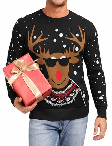 Jahetuul Herren Weihnachten Pullover Elchmuster Weihnachtspullover lustig Weihnachtspulli Familie Set Ugly Christmas Sweater Pärchen Partnerlook von Jahetuul