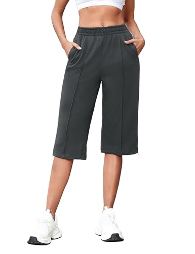 Jahetuul Jogginghose Damen 3/4 Baumwoll-Sporthose mit verstellbaren Beinabschlüssen Hose Damen Sporthose Sommer elastischer Bund mit Tasche von Jahetuul