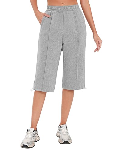 Jahetuul Jogginghose Damen 3/4 Baumwoll-Sporthose mit verstellbaren Beinabschlüssen Hose Damen Sporthose Sommer elastischer Bund mit Tasche von Jahetuul