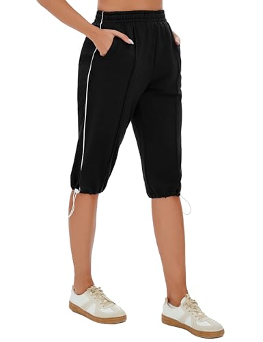 Jahetuul Jogginghose Damen 3/4 Baumwoll-Sporthose mit verstellbaren Beinabschlüssen Hose Damen Sporthose Sommer elastischer Bund mit Tasche Jahetuul Jogginghose Damen 3/4 Baumwoll-Sporthose mit verstellbaren Beinabschlüssen Hose Damen Sporthose Sommer elastischer Bund mit Tasche von Jahetuul