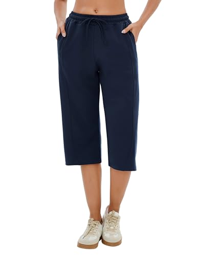 Jahetuul Jogginghose Damen 3/4 Baumwolle Sporthose mit Taschen Bequeme Freizeithose Sommerhose mit Kordelzug für Yoga Fitness und Alltag von Jahetuul