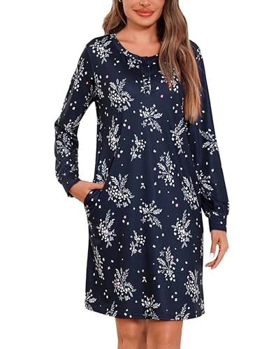 Jahetuul Nachthemd Damen Baumwolle lang mit Knopfleiste Schlafshirt Langarm Schlafhemd Schlafbekleidung Mädchen Nachtwäsche Negligee Herbst von Jahetuul