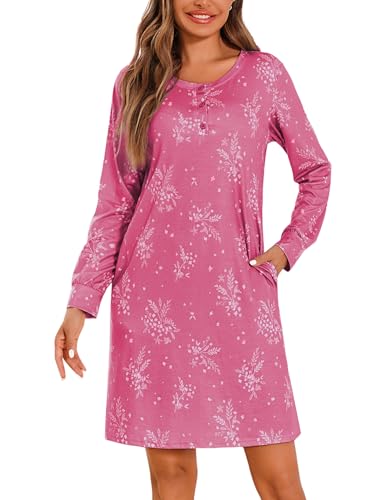 Jahetuul Nachthemd Damen Baumwolle lang mit Knopfleiste Schlafshirt Langarm Schlafhemd Schlafbekleidung Mädchen Nachtwäsche Negligee Herbst von Jahetuul