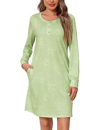 Jahetuul Nachthemd Damen Langarm Blumemuster Nachthemden für Damen Rundhals Schlafshirt Frauen Baumwolle Sleepshirt Nachtwäsche lang Nachtkleid von Jahetuul