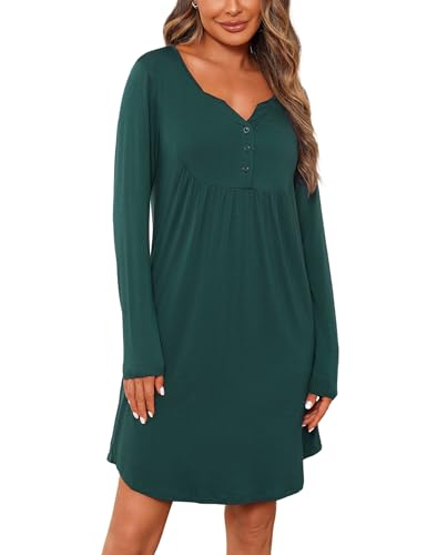Jahetuul Nachthemd Damen Langarm Nachtwäsche warm Schlafshirt Baumwolle lang Negligee Stillnachthemd mit Knopfleiste locker Schlafkleid Nachthemden von Jahetuul