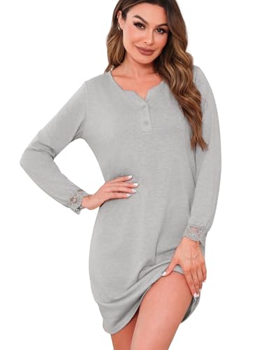 Jahetuul Nachthemden für Damen Baumwolle langärmelig Schlafkleid Damen Langarm Nachthemd Mädchen Negligee Hauskleid Flanell Herbst Nachtwäsche von Jahetuul