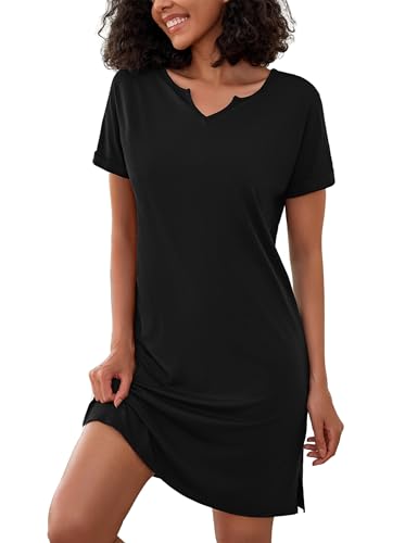 Jahetuul Nachthemden für Damen Kurzarm Sommer Sleepshirt Negligee Nachtwäsche Schlafshirt Baumwolle Bequeme Loungewear Schlafhemd Lassig Nachtwäsche von Jahetuul