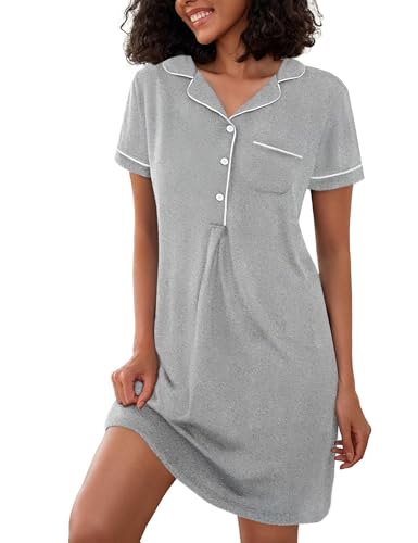 Jahetuul Nachthemden für Damen Sommer Schlafkleid Baumwolle Negligee Nachtwäsche Schlafshirt mit V-Ausschnitt Bequeme Loungewear Schlafhemd von Jahetuul