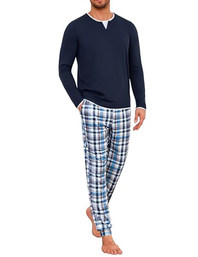 Jahetuul Pyjama Herren Baumwolle einfarbig Pyjamahosen Schlafanzüge für Herren Langarm Schlafanzug Männer Schlafanzughose lang Zweiteiler Jungen von Jahetuul