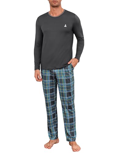 Jahetuul Pyjama Herren Baumwolle kariert Pyjamahosen Schlafanzüge für Herren Langarm Schlafanzug Männer Schlafanzughose lang Zweiteiler Jungen Lounge von Jahetuul