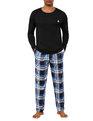 Jahetuul Pyjama Herren Baumwolle kariert Pyjamahosen Schlafanzüge für Herren Langarm Schlafanzug Männer Schlafanzughose lang Zweiteiler Jungen Lounge von Jahetuul