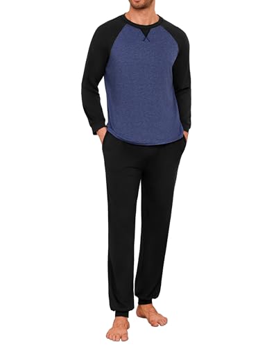 Jahetuul Pyjama Herren Langarm aus Baumwolle Hausanzug mit Bündchen an Ärmel und Beinabschluss Zweiteiliges Set für Zuhause und und Homeoffice von Jahetuul