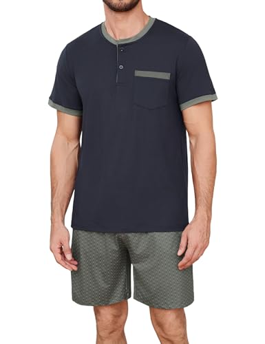Jahetuul Pyjama Herren kurz Baumwolle Schlafanzug Jungen Schlafanzugoberteil Kurzarm Schlafanzughose Zweiteiliger Shorty Hausanzug Loungewear von Jahetuul