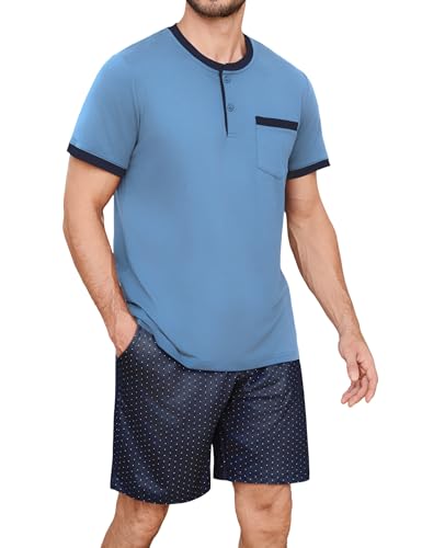 Jahetuul Pyjama Herren kurz Baumwolle Schlafanzug Jungen Schlafanzugoberteil Kurzarm Schlafanzughose Zweiteiliger Shorty Hausanzug Loungewear von Jahetuul
