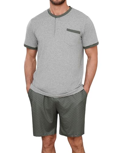 Jahetuul Pyjama Herren kurz Baumwolle Schlafanzug Jungen Schlafanzugoberteil Kurzarm Schlafanzughose Zweiteiliger Shorty Hausanzug Loungewear von Jahetuul