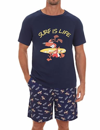 Jahetuul Schlafanzug Herren kurz aus Baumwolle Pyjama Herren kurz Sommer lusting Schlafanzüge für Herren Tshirt Pyjamashort Jungen Nachtwäsche Set Männer Kurzärmeliger Schlafanzug von Jahetuul