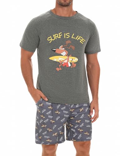 Jahetuul Pyjama Herren kurz Schlafanzug Kurzarm Schlafanzugoberteil Schlafanzughose Zweiteiliger Schlafanzug Shorty Pyjama Hausanzug Loungewear angenehme Nachtwäsche Baumwolle von Jahetuul