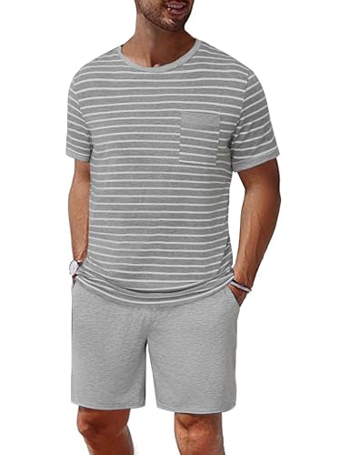 Jahetuul Schlafanzüge für Herren mit Kontraststreifen Design Schlafanzug Herren Pyjama Set aus Baumwolle Sommer mit Rundhalsausschnitt Nachtwäsche Set Männer von Jahetuul