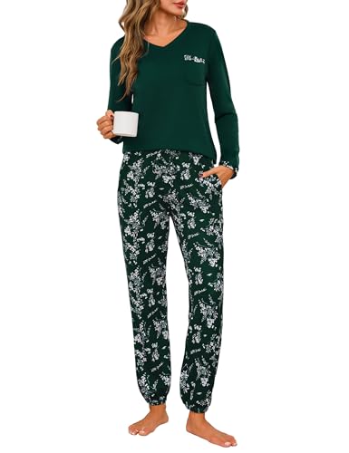 Jahetuul Schlafanzug Damen Langarm Pyjama Baumwolle lang Nachtwäsche Pyjamas Set Baumwolle Lounge Schlafanzüge Pyjamahose mit Bündchen Jahetuul Schlafanzug Damen Langarm Pyjama Baumwolle lang Nachtwäsche Pyjamas Set Baumwolle Lounge Schlafanzüge Pyjamahose mit Bündchen von Jahetuul