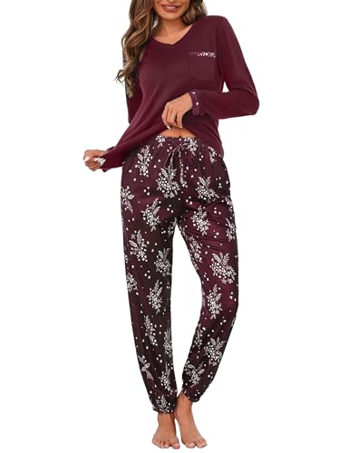 Jahetuul Schlafanzug Damen Langarm Pyjama Baumwolle lang Nachtwäsche Pyjamas Set Baumwolle Lounge Schlafanzüge Pyjamahose mit Bündchen Jahetuul Schlafanzug Damen Langarm Pyjama Baumwolle lang Nachtwäsche Pyjamas Set Baumwolle Lounge Schlafanzüge Pyjamahose mit Bündchen von Jahetuul