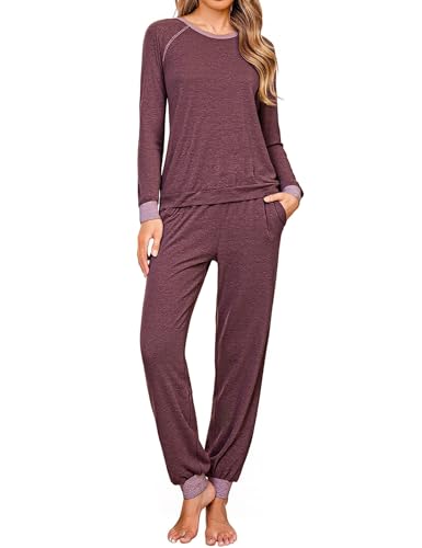 Jahetuul Schlafanzug Damen Pyjama lang Schlafanzüge für Damen Nachtwäsche Pyjamas Baumwolle Loungewear Set Schlafbekleidung Pyjamahose mit Bündchen von Jahetuul