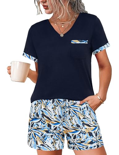 Jahetuul Schlafanzug Damen kurz Pyjama Damen Sommer Schlafanzüge Nachtwäsche Frauen kurzer Shorty Pijamas Schlafshorts einzigartiges Muster von Jahetuul
