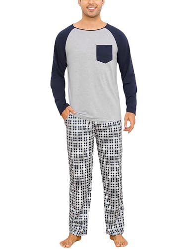 Jahetuul Schlafanzug Herren lang Baumwolle Pyjamas Set Lounge Jungen Pyjama langärmelig Schlafanzüge Hausanzug Zweiteiler Männer Schlafanzughose lang von Jahetuul
