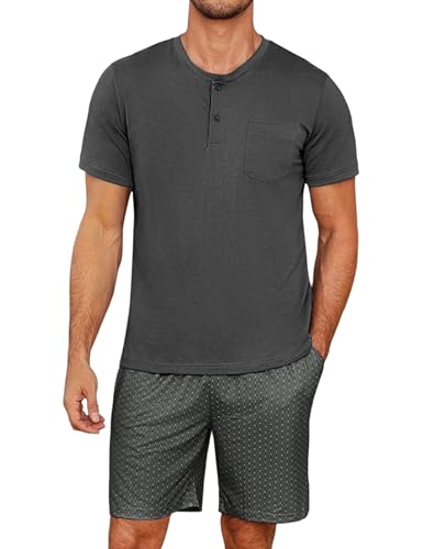 Jahetuul Schlafanzug Herren kurz Pyjama Herren Sommer Rundhals Schlafanzüge Knopf Pyjamashort Jungen Nachtwäsche Männer Kurzarm Punktmuster von Jahetuul