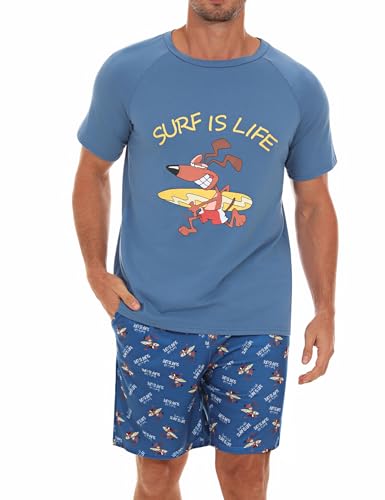 Jahetuul Schlafanzug Herren kurz aus Baumwolle Pyjama Herren kurz Sommer lusting Schlafanzüge für Herren Tshirt Pyjamashort Jungen Nachtwäsche Set Männer Kurzärmeliger Schlafanzug von Jahetuul