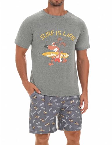 Jahetuul Schlafanzug Herren kurz aus Baumwolle Pyjama Herren kurz Sommer lusting Schlafanzüge für Herren Tshirt Pyjamashort Jungen Nachtwäsche Set Männer Kurzärmeliger Schlafanzug von Jahetuul