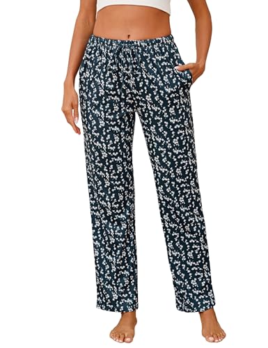 Jahetuul Schlafanzughose Damen lang Pyjamahose Damen Schlafhose mit Blumenmuster Schlafanzughosen Baumwolle Pyjama Hose Hausanzughose Loungewear von Jahetuul