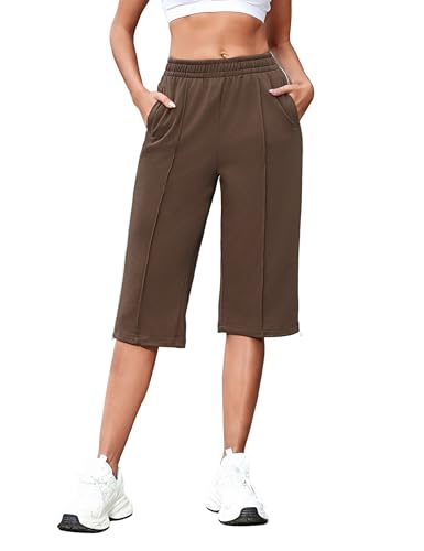 Jahetuul Sporthose Damen 3/4 Frauen Gymhosen Trainingshose mit verstellbaren Beinabschlüssen Jogginghose Damen Baumwolle Trainingshose Caprihose Sommer Dreiviertel Hose von Jahetuul