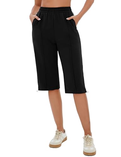 Jahetuul Sporthose Damen 3/4 Frauen Gymhosen Trainingshose mit verstellbaren Beinabschlüssen Jogginghose Damen Baumwolle Trainingshose Caprihose Sommer Dreiviertel Hose von Jahetuul