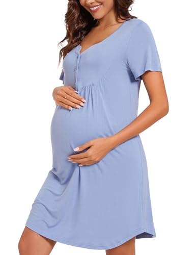 Jahetuul Umstandskleidung Stillnachthemd Damen Nachthemd Wochenbett Nachtwäsche Schwangere locker gesamte Schwangerschaft Still Nachthemd knöpfe von Jahetuul