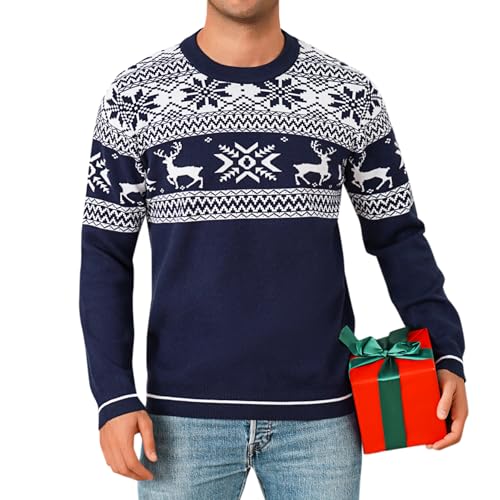 Jahetuul Weihnachten Pullover Herren Weihnachtspullover lustig Weihnachtspulli Familie Ugly Christmas Sweater Partnerlook Schneeflockenpullover von Jahetuul