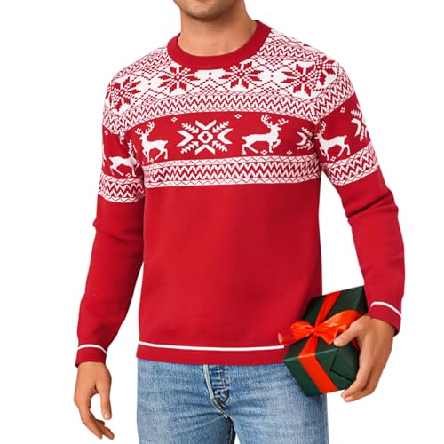 Jahetuul Weihnachten Pullover Herren Weihnachtspullover lustig Weihnachtspulli Familie Ugly Christmas Sweater Partnerlook Schneeflockenpullover von Jahetuul