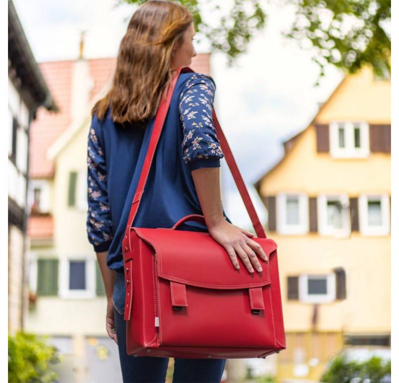 Jahn-Tasche Aktentasche Damen-Aktentasche, Leder Kirsch-Rot, Futter Blau, Jahn-Tasche 609 von Jahn-Tasche