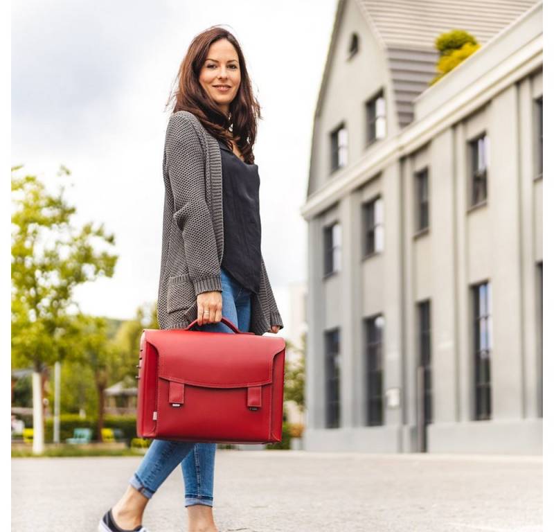 Jahn-Tasche Aktentasche Damen-Aktentasche, Leder Kirsch-Rot, Futter Grau, Jahn-Tasche 609 von Jahn-Tasche