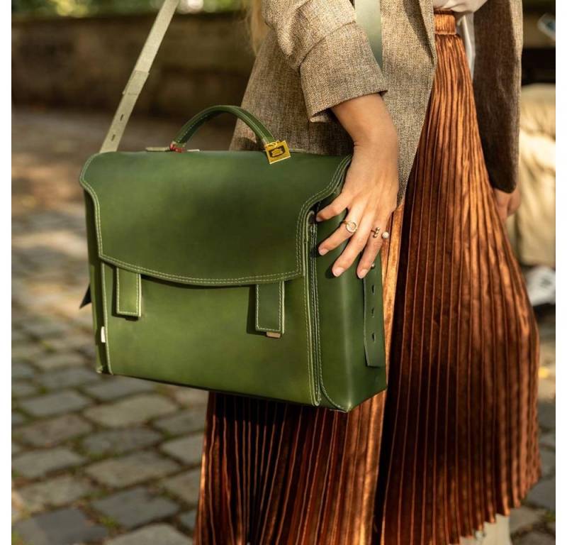 Jahn-Tasche Aktentasche Damen-Aktentasche, Leder Oliv-Grün, Futter Blau, Jahn-Tasche 609 von Jahn-Tasche