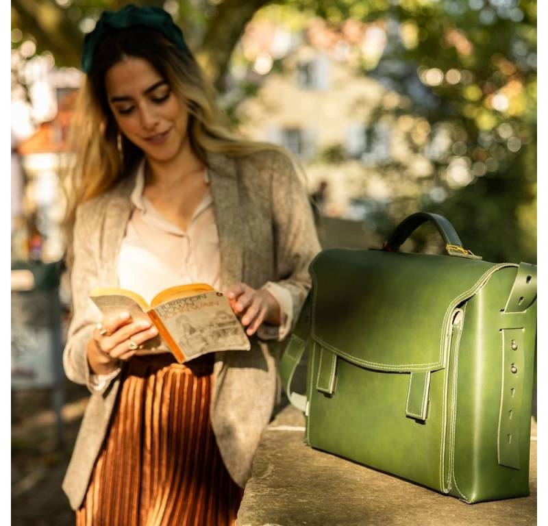 Jahn-Tasche Aktentasche Damen-Aktentasche, Leder Oliv-Grün, Futter Grau, Jahn-Tasche 609 von Jahn-Tasche