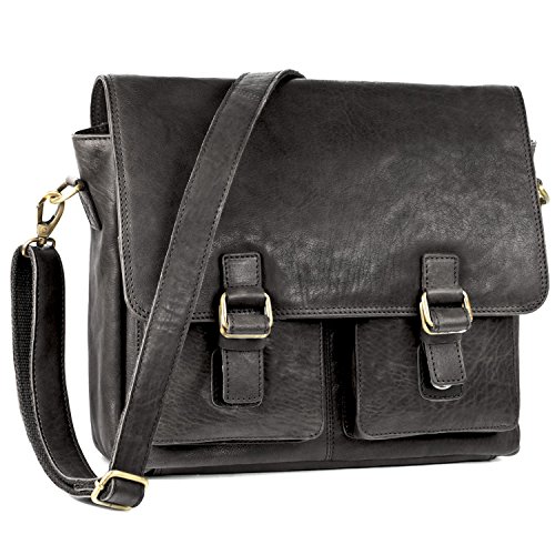 Jahn-Tasche Lässige Vintage Umhängetasche Messenger Bag Größe M aus Leder, für Damen und Herren, Schwarz, 439 von Jahn-Tasche