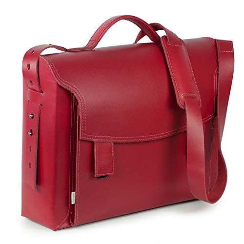 Jahn-Tasche Luxus Aktentasche Lehrertasche für Damen Größe L aus Leder, helles Kirsch-Rot, Grau gefüttert, 609 von Jahn-Tasche