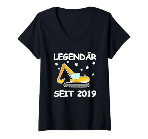 Damen Legendär seit 2019 Bagger T-Shirt mit V-Ausschnitt Damen Legendär seit 2019 Bagger T-Shirt mit V-Ausschnitt von Jahreszahl Geschenke für Damen, Herren und Kinder