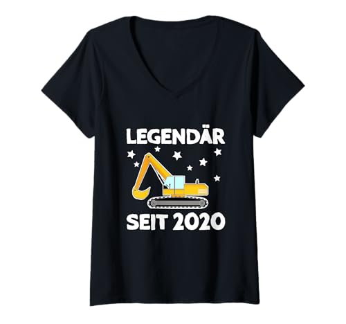 Damen Legendär seit 2020 Bagger T-Shirt mit V-Ausschnitt von Jahreszahl Geschenke für Damen, Herren und Kinder